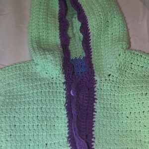 Handmade Green and Purple Crochet Hoodie